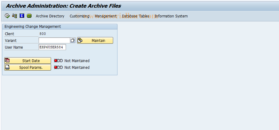 SAP TCode CCA1 - Initial screen for archiving