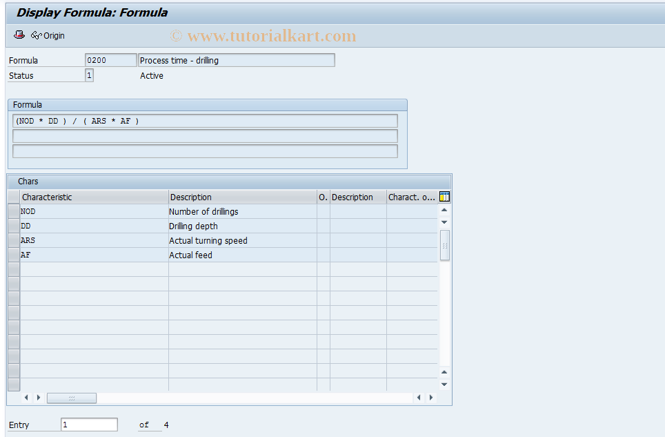 SAP TCode CE13 - Display standard value formula