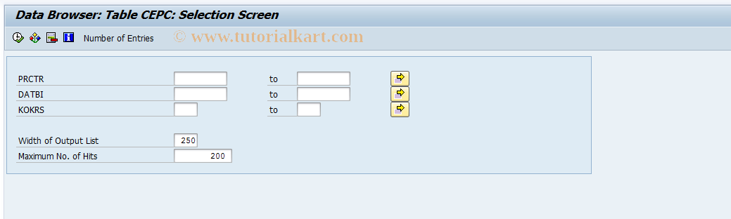 SAP TCode CEPC - Display Table CEPC