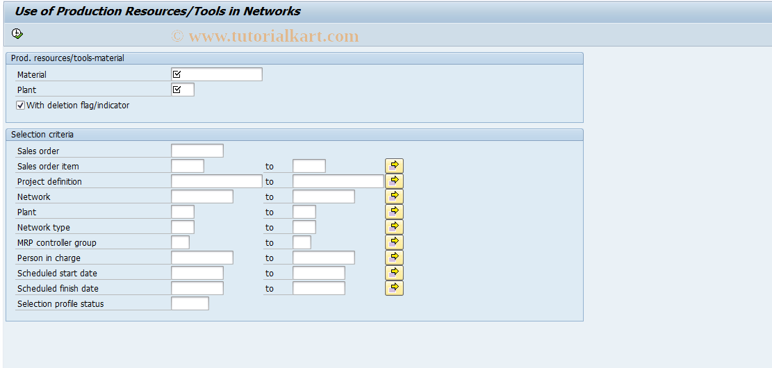 SAP TCode CF16 - PRT: Use of material in network