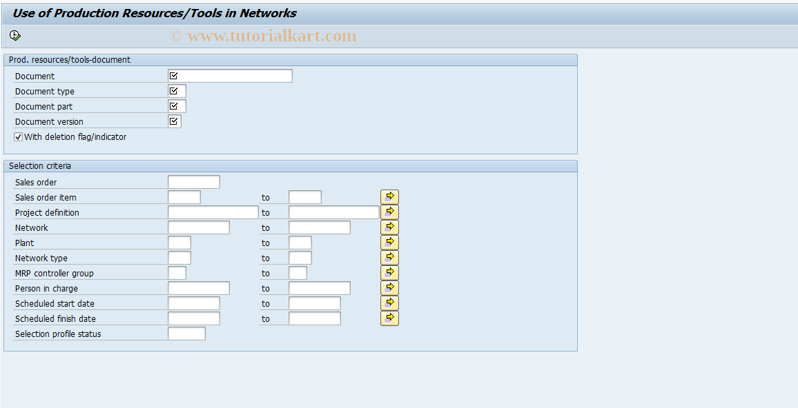 SAP TCode CF17 - PRT: Use of document in network