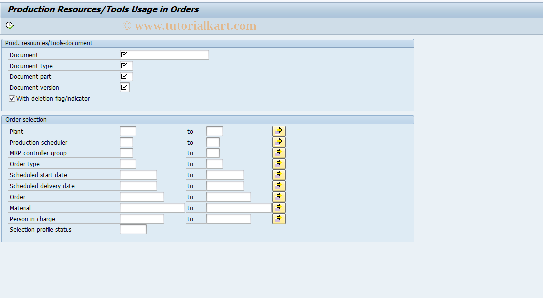 SAP TCode CF22 - PRT: Use of document in orders