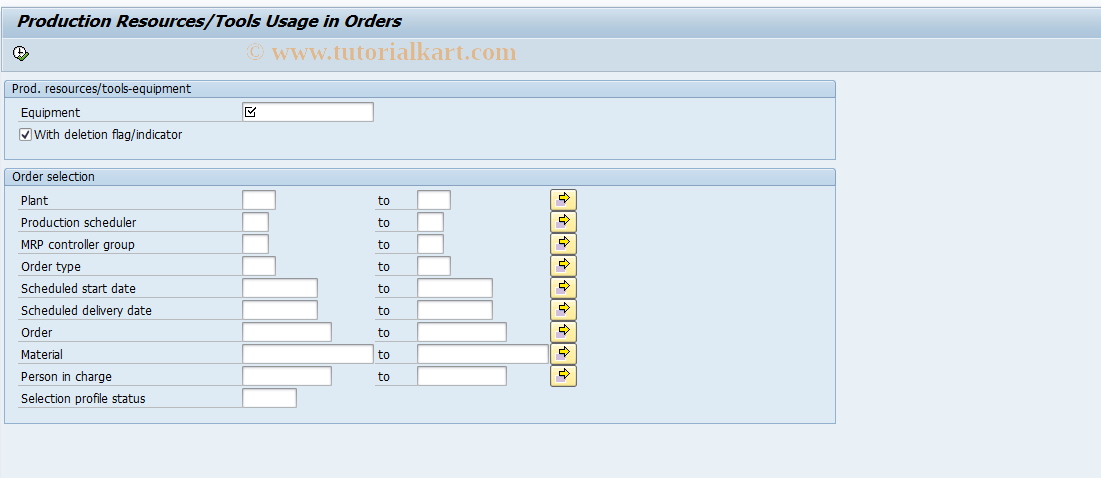 SAP TCode CF23 - PRT: Use of pc. of equipment in orders