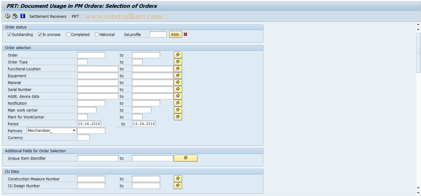 SAP TCode CF27 - PRT: Document Usage in PM Orders