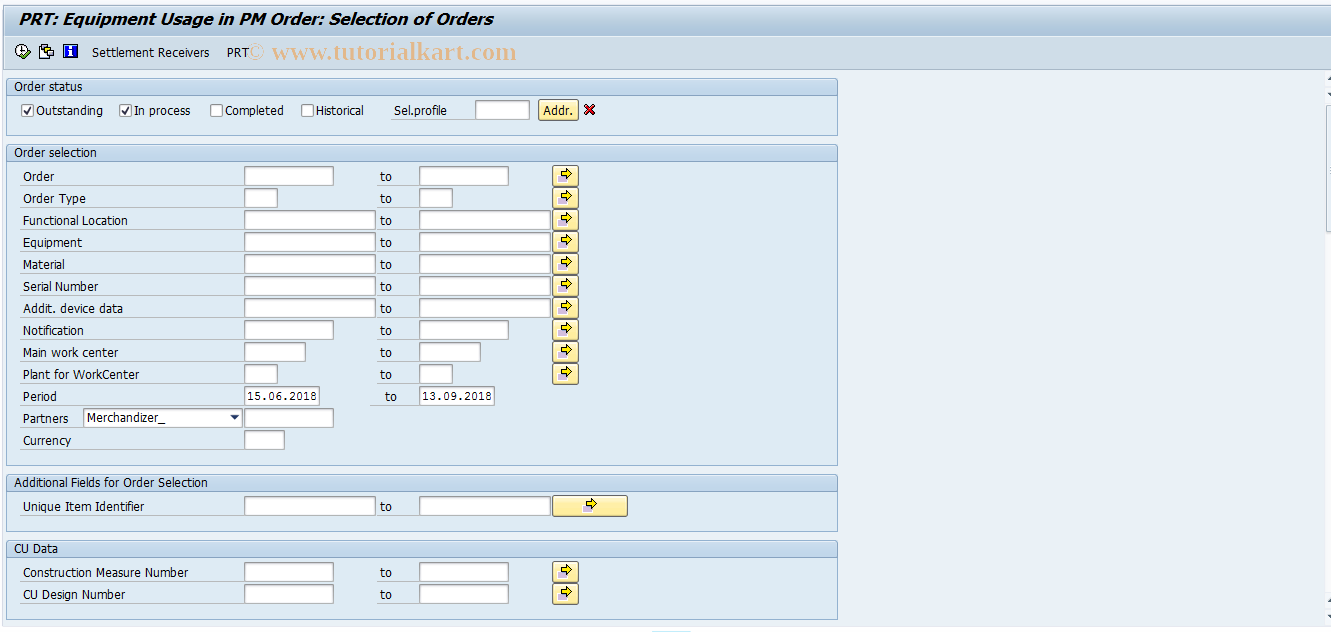 SAP TCode CF28 - PRT: Equipment Usage in PM Order