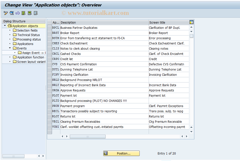 SAP TCode CFCAO - Customizing: Application object