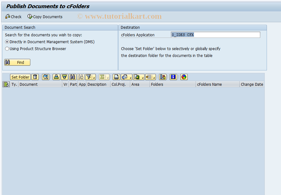 SAP TCode CFE01 - Export Documents to cFolders