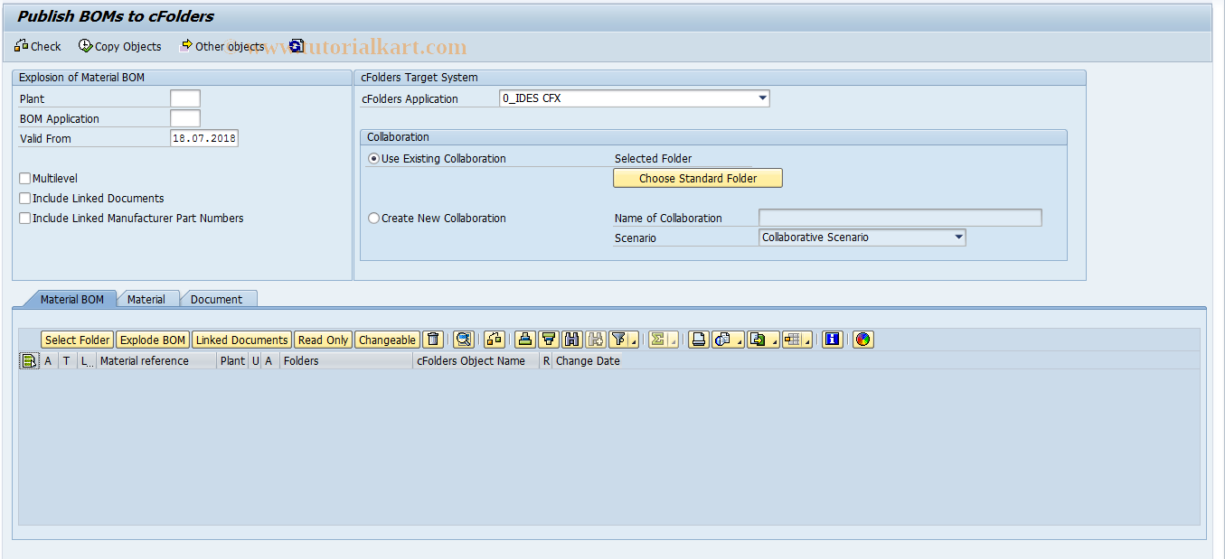 SAP TCode CFE02 - Export Objects to cFolders