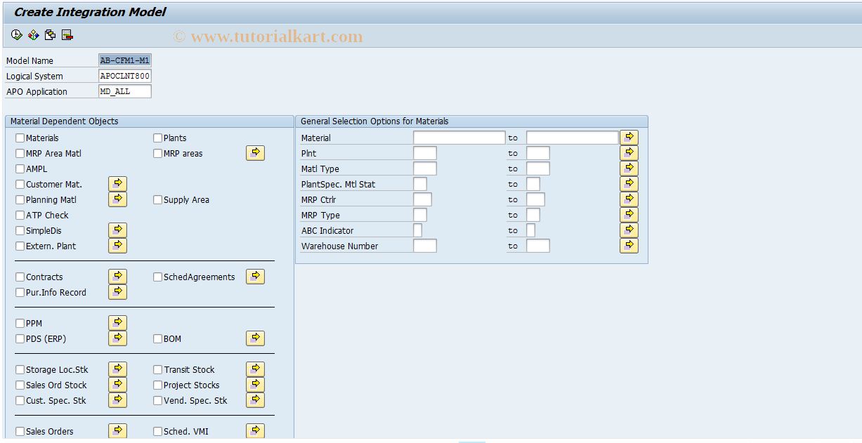 SAP TCode CFM1 - Create Integration Model