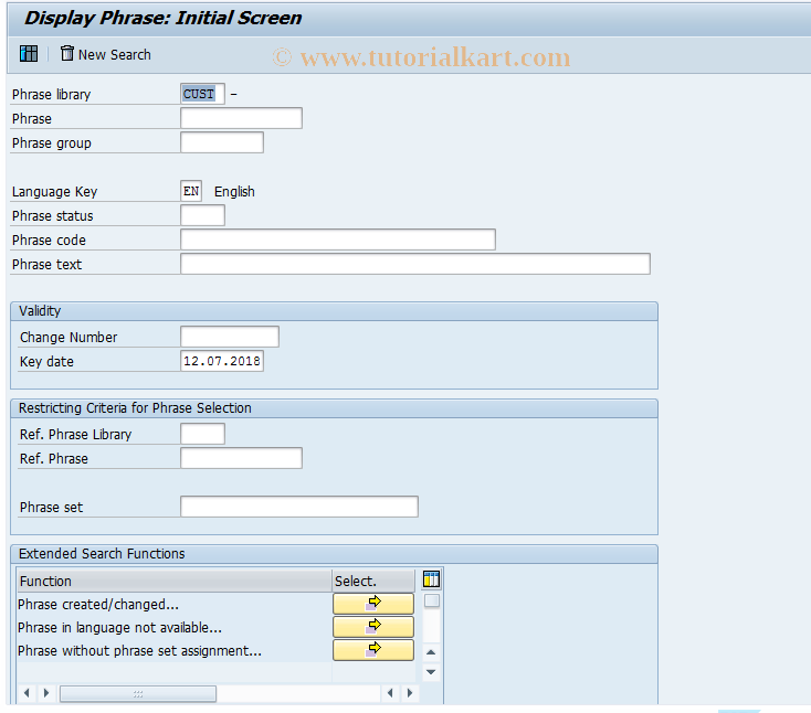 SAP TCode CG13 - Display Phrases