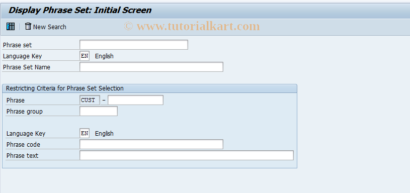 SAP TCode CG1C - Display Phrase Sets