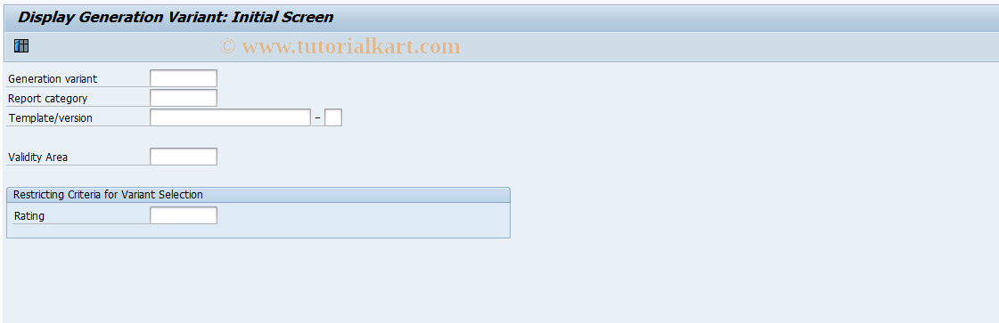 SAP TCode CG2C - Display Generation Variant