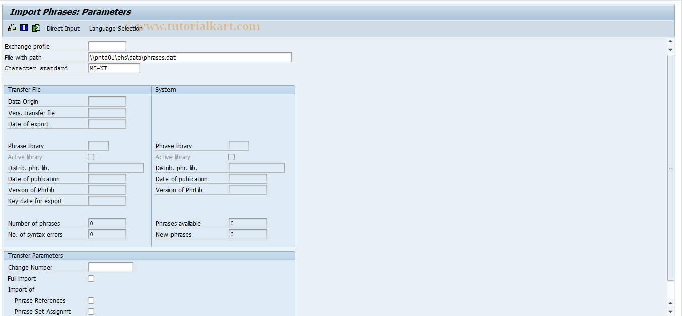 SAP TCode CG31 - Import Phrases