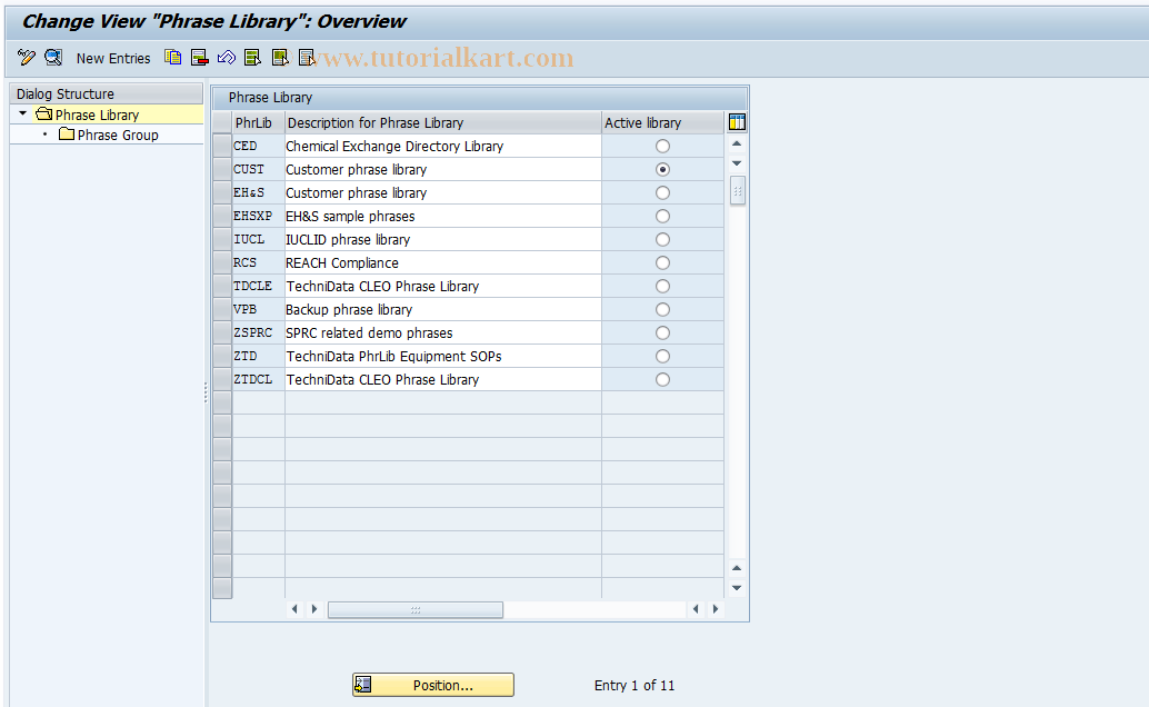 SAP TCode CGA9 - EHS: Phrase Library