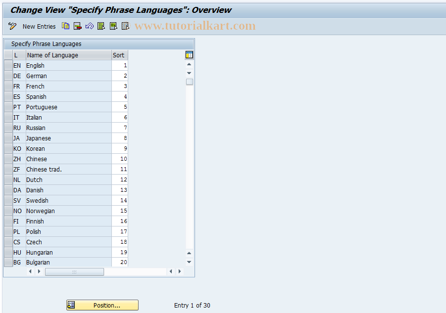 SAP TCode CGD1 - EHS: Phrase languages