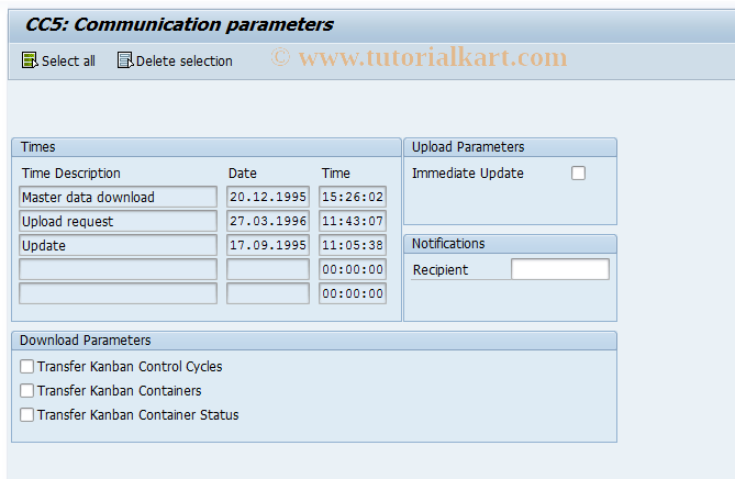 SAP TCode CI21 - Communication parameters for KANBAN