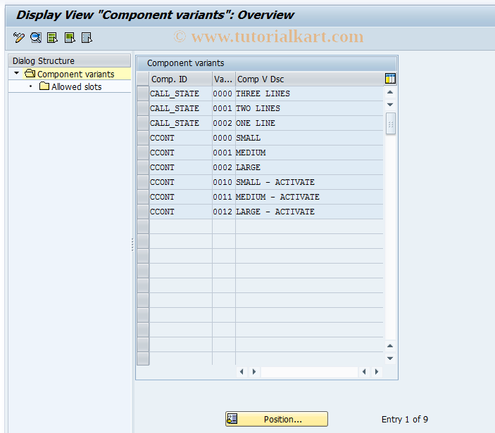 SAP TCode CICAL - CIC Compoent Variants