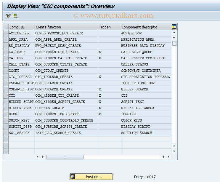 SAP TCode CICF - CIC Component Definition