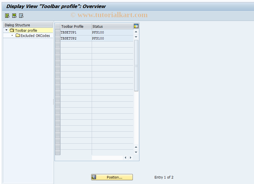 SAP TCode CICN - Customizing Toolbar Maintenance