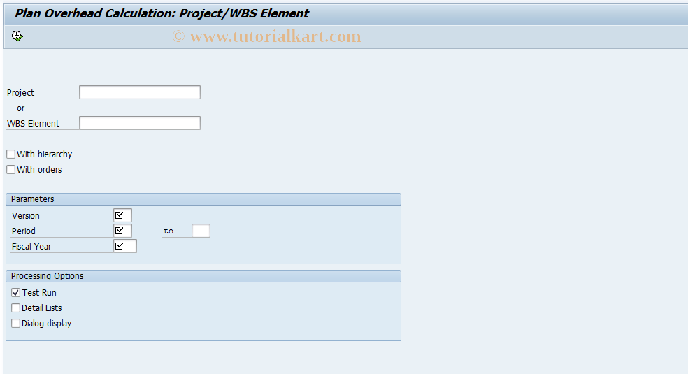 SAP TCode CJ46 - Planning Overhead : Projects, indirect process.