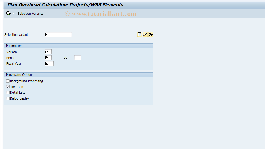 SAP TCode CJ47 - Planned Overhead: Projects, Collective Processing