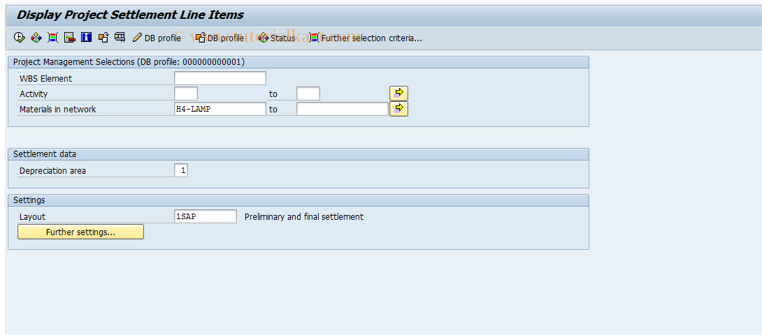 SAP TCode CJ72 - Project:  Actual  amount line item settlement