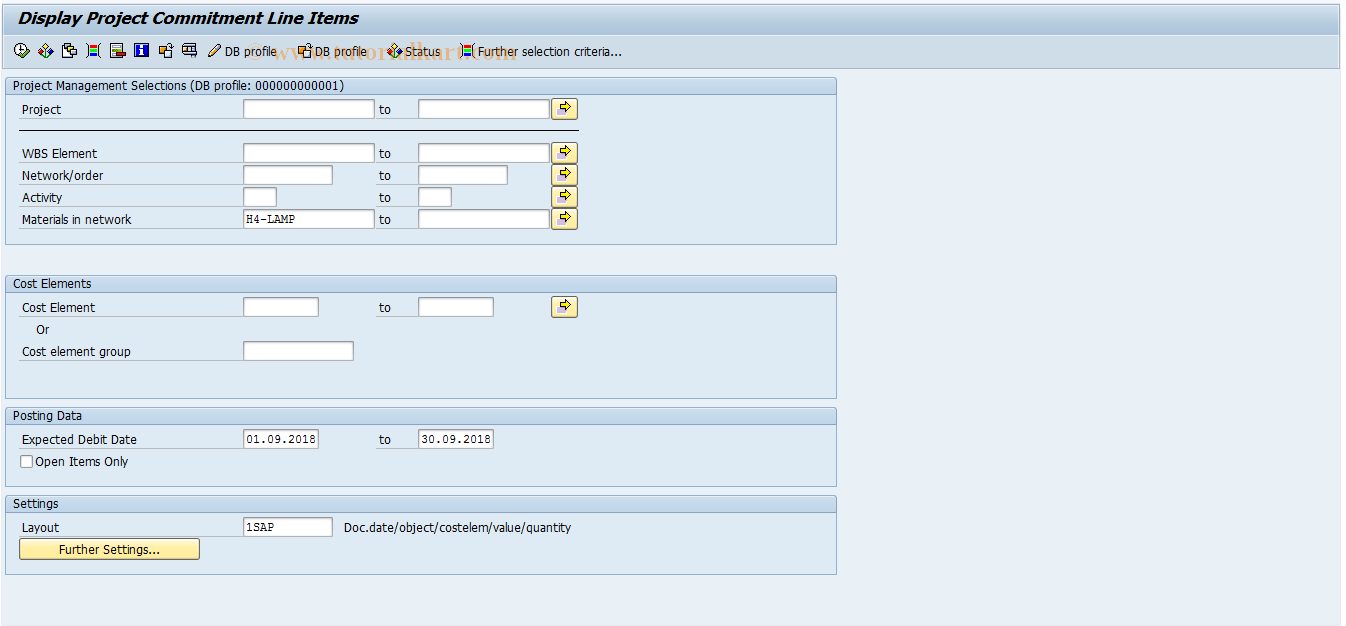 SAP TCode CJ76 - Project Commitment Line Items