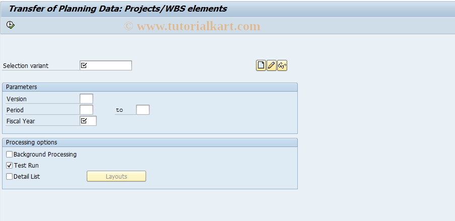 SAP TCode CJ7G - Plan Data Transfer: Projects