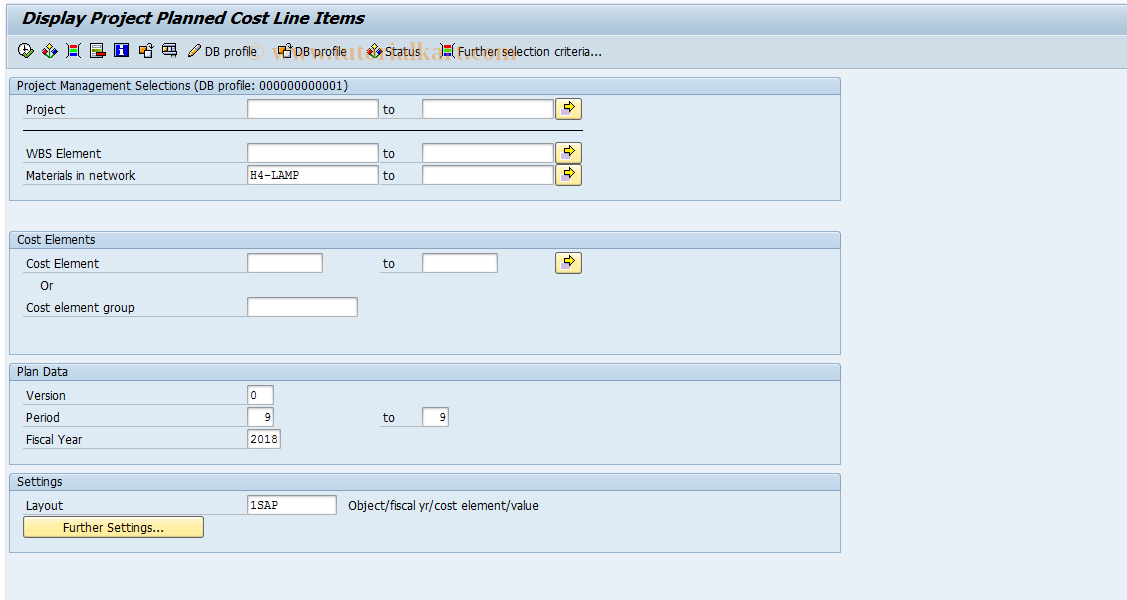 SAP TCode CJ7M - Project Plan Cost Line Items