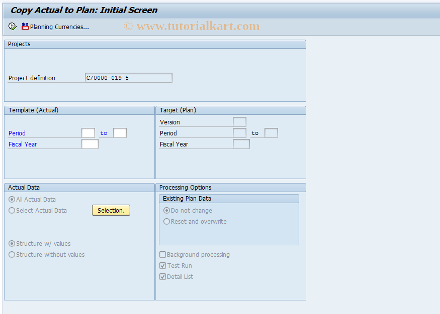 SAP TCode CJ9CS - Copy WBS Actual to Plan ( Individual )