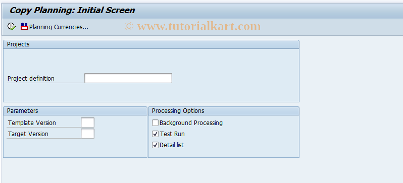 SAP TCode CJ9FS - Copy Project Costing ( Individual )