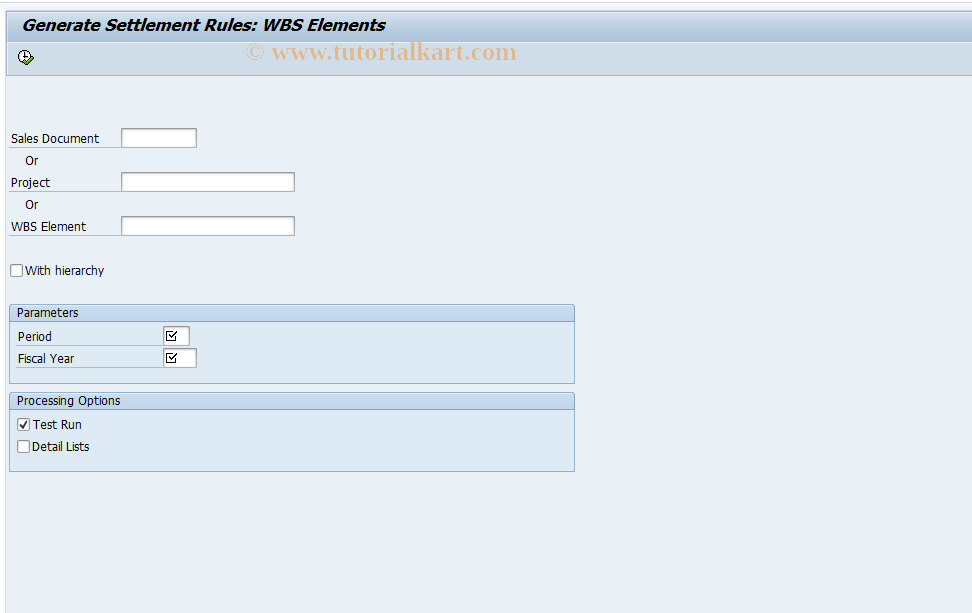 SAP TCode CJB2 - Generate Settmt Rule: Individual Procurement 