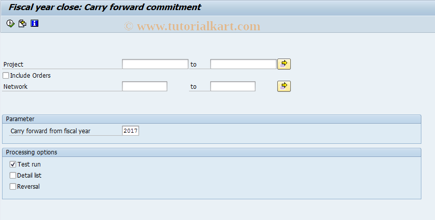 SAP TCode CJCF - Carry Forward Project Commitments