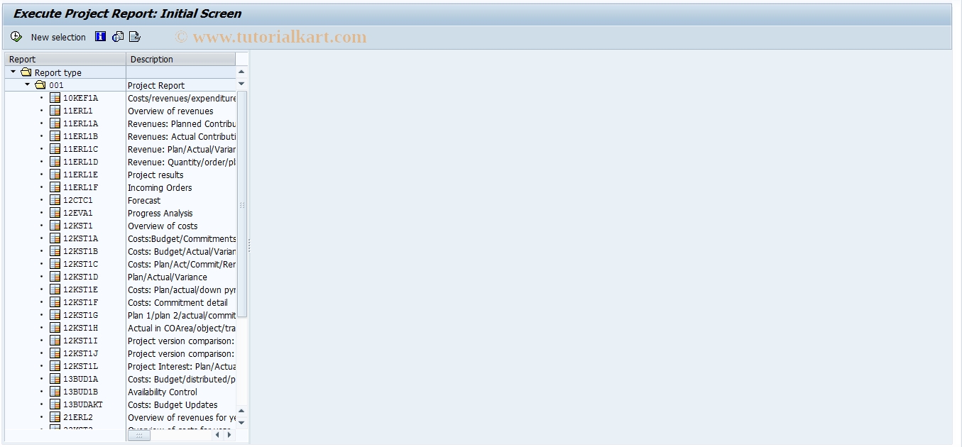 SAP TCode CJE0 - Run Hierarchy Report