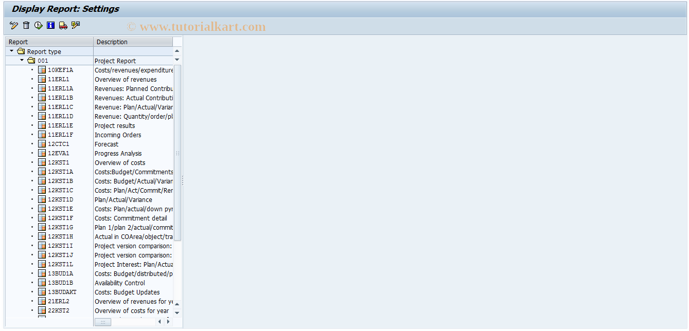SAP TCode CJE3 - Display Hierarchy Report
