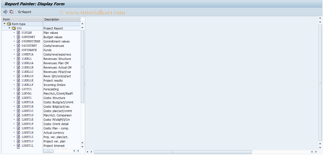 SAP TCode CJE6 - Display Project Report Layout