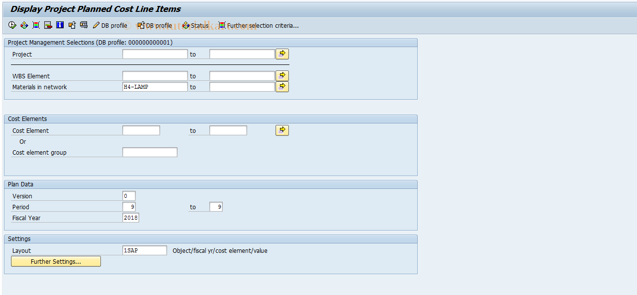 SAP TCode CJI4 - Project Plan Cost Line Items