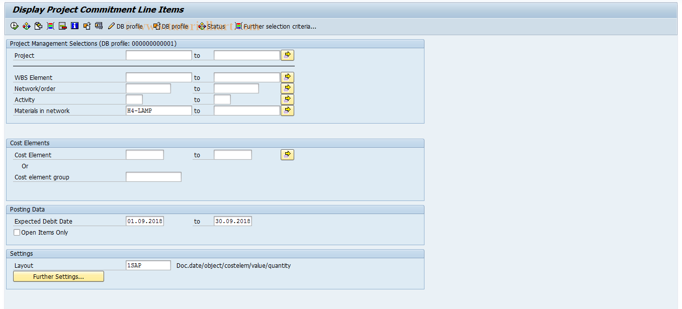 SAP TCode CJI5 - Project Commitment Line Items