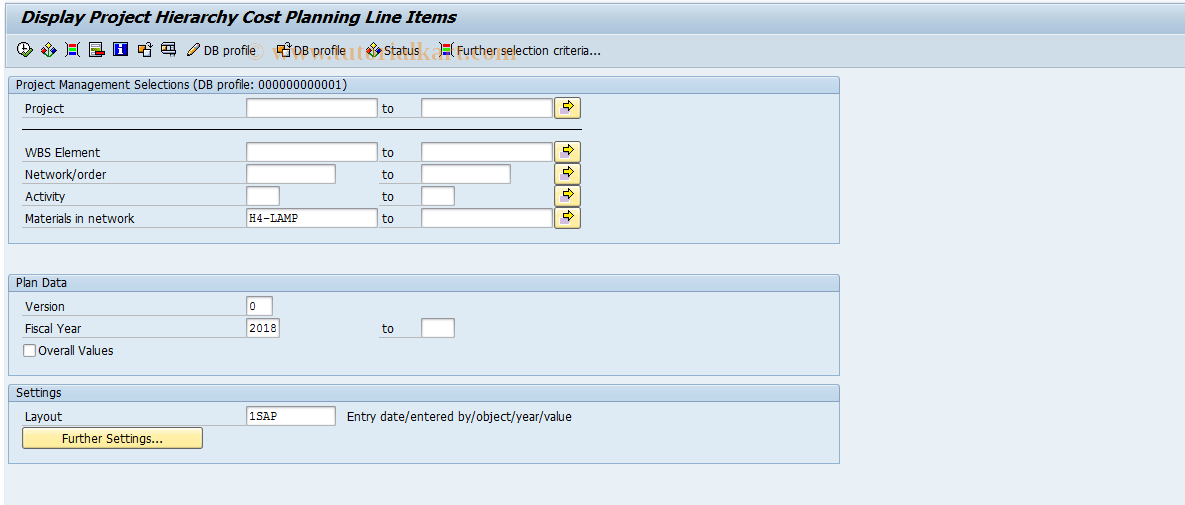 SAP TCode CJI9 - Project Struct.Pld Costs Line Items