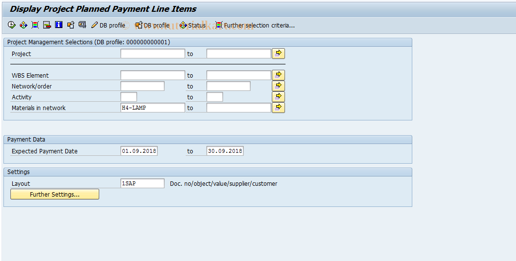 SAP TCode CJIB - Project Plan Payment Line Items