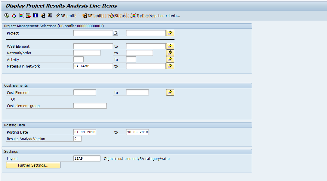 SAP TCode CJIF - Projects: Profitability Analysis LI