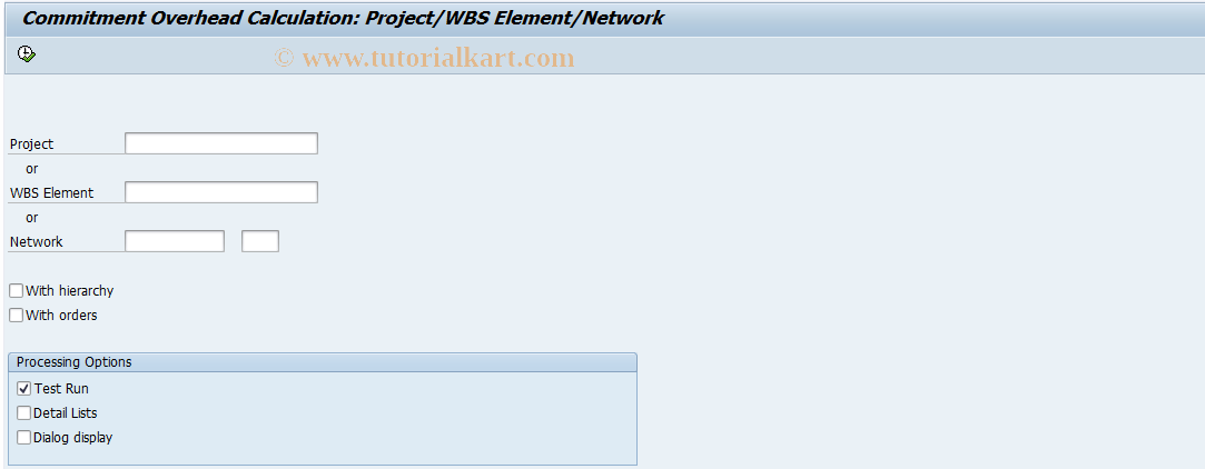 SAP TCode CJO8 - Overhead COMM: Projects Indicator Processing 