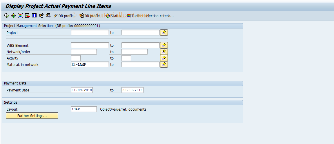 SAP TCode CJT2 - Project Actual Payment Line Items
