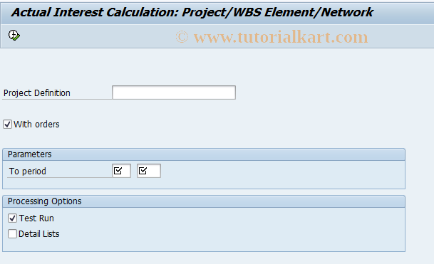SAP TCode CJZ2 - Actual Int.Calc.: Project Individual Processing 