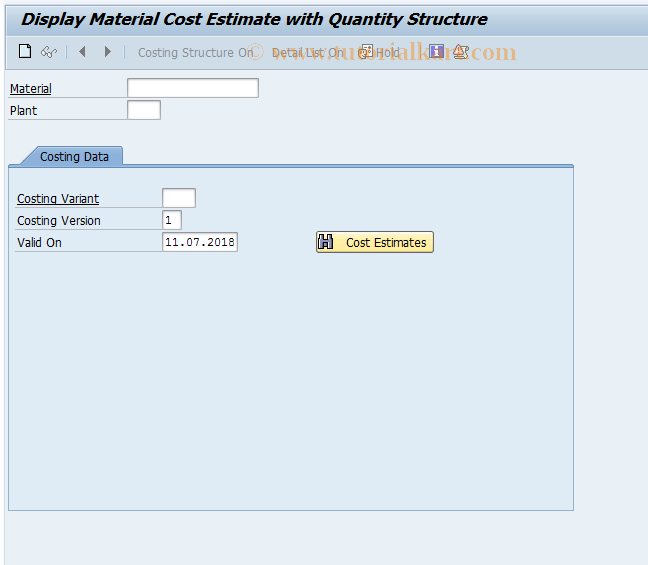 SAP TCode CK13N - Display Material Cost Estimate