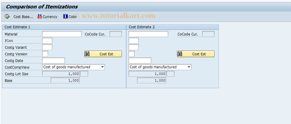 SAP TCode CK33 - Comparison of Itemizations