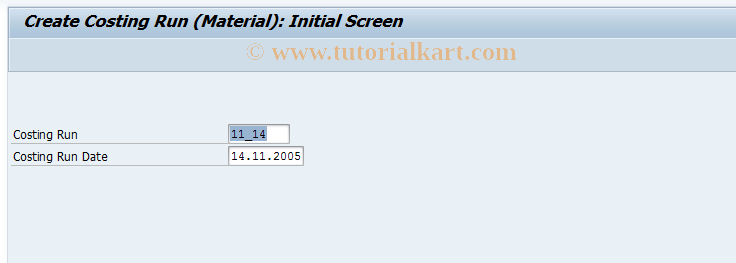 SAP TCode CK41 - Create Costing Run