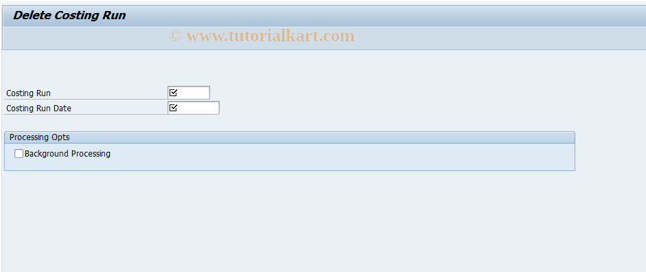 SAP TCode CK44 - Delete Costing Run