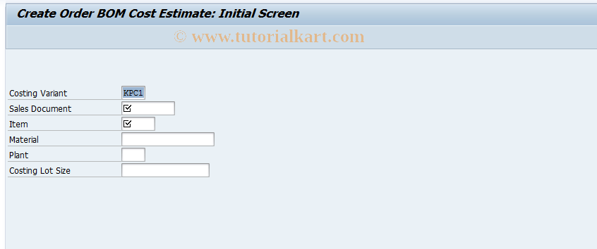 SAP TCode CK51 - Create Order BOM Cost Estimate