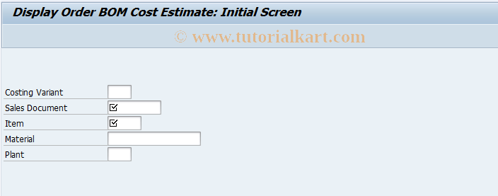 SAP TCode CK53 - Display Order BOM Cost Estimate